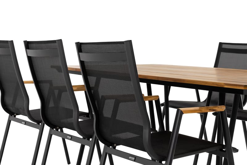 TRIO Matgrupp Utomhus + 6 LAS VEGAS Karmstolar Svart/Teak - Utemöbler - Utegrupp - Matgrupper utomhus