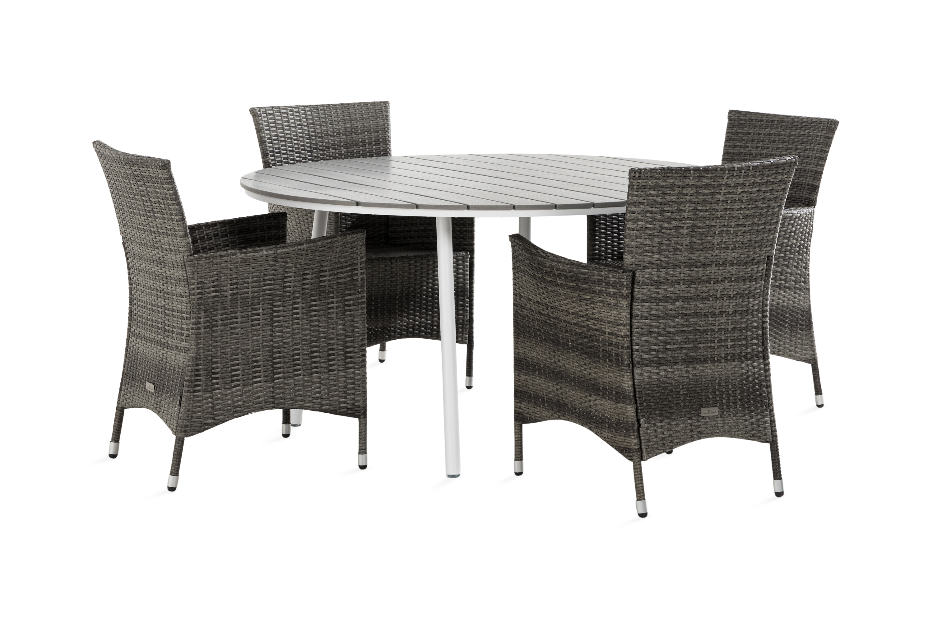 tunis bord 140 runt + 4 thor fåtölj vit/grå -