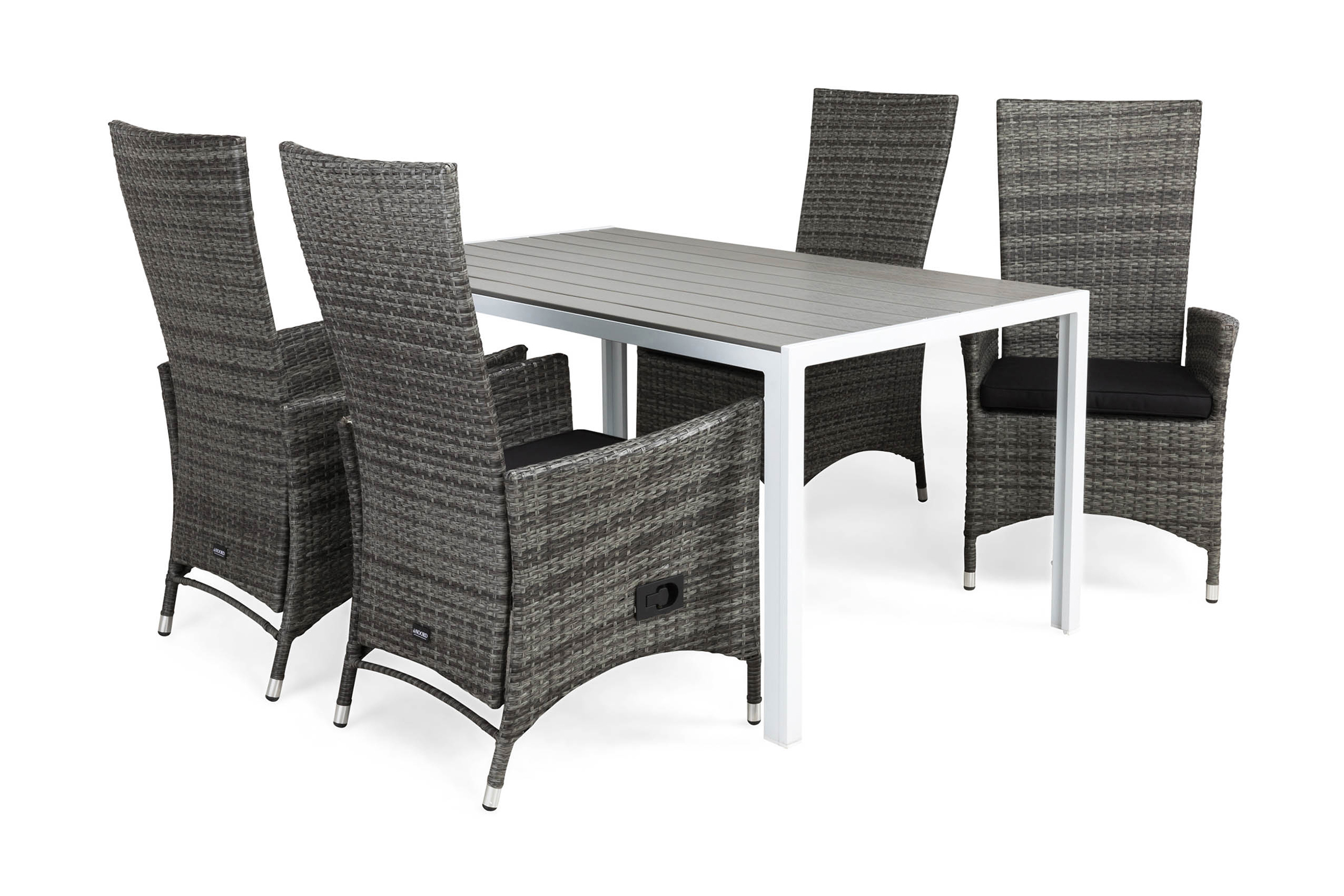 tunis bord 150 vit/grå + 4 jenny fåtölj grå + dyna svart -