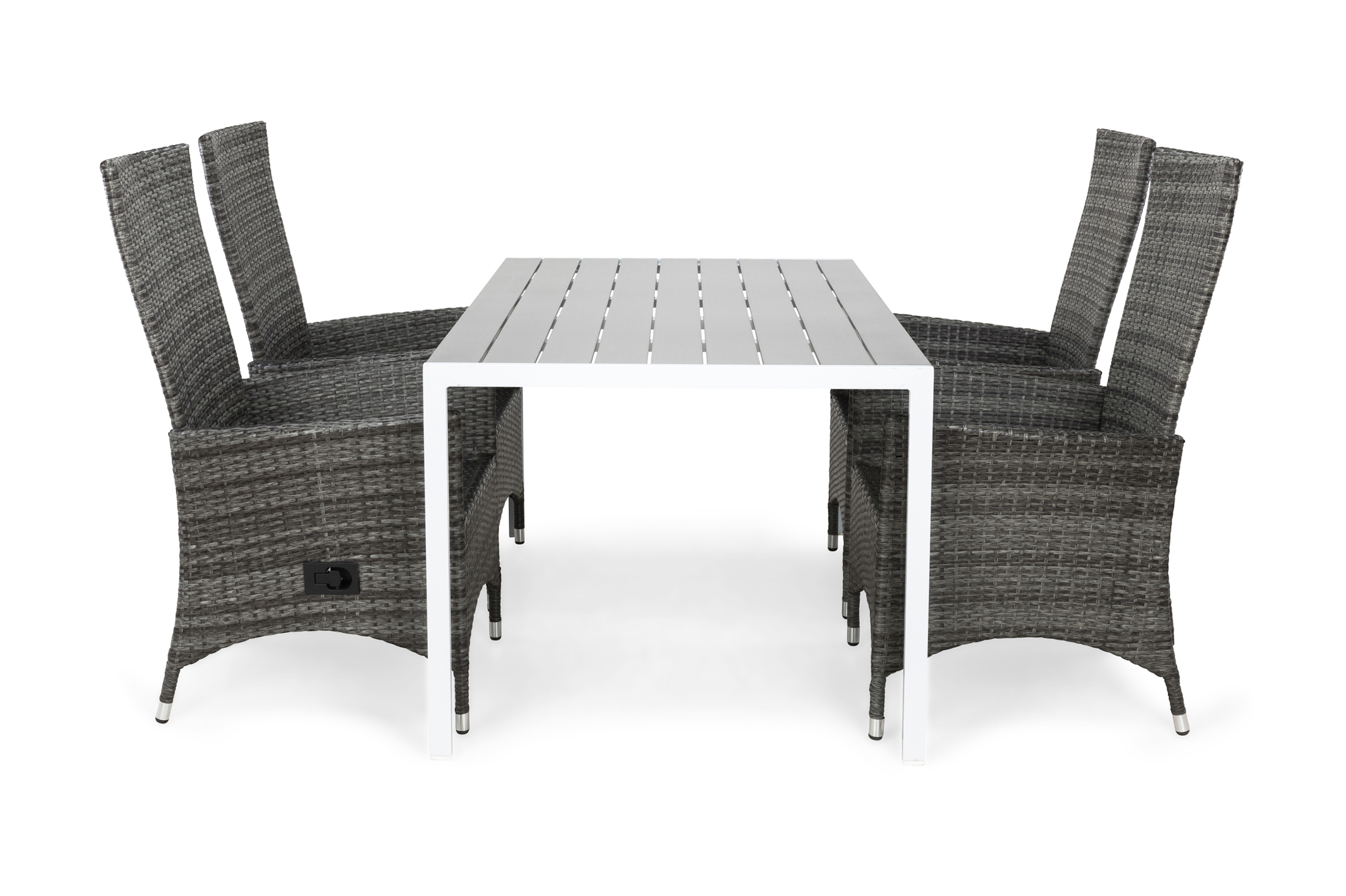 tunis bord 150 vit/grå + 4 jenny fåtölj grå -