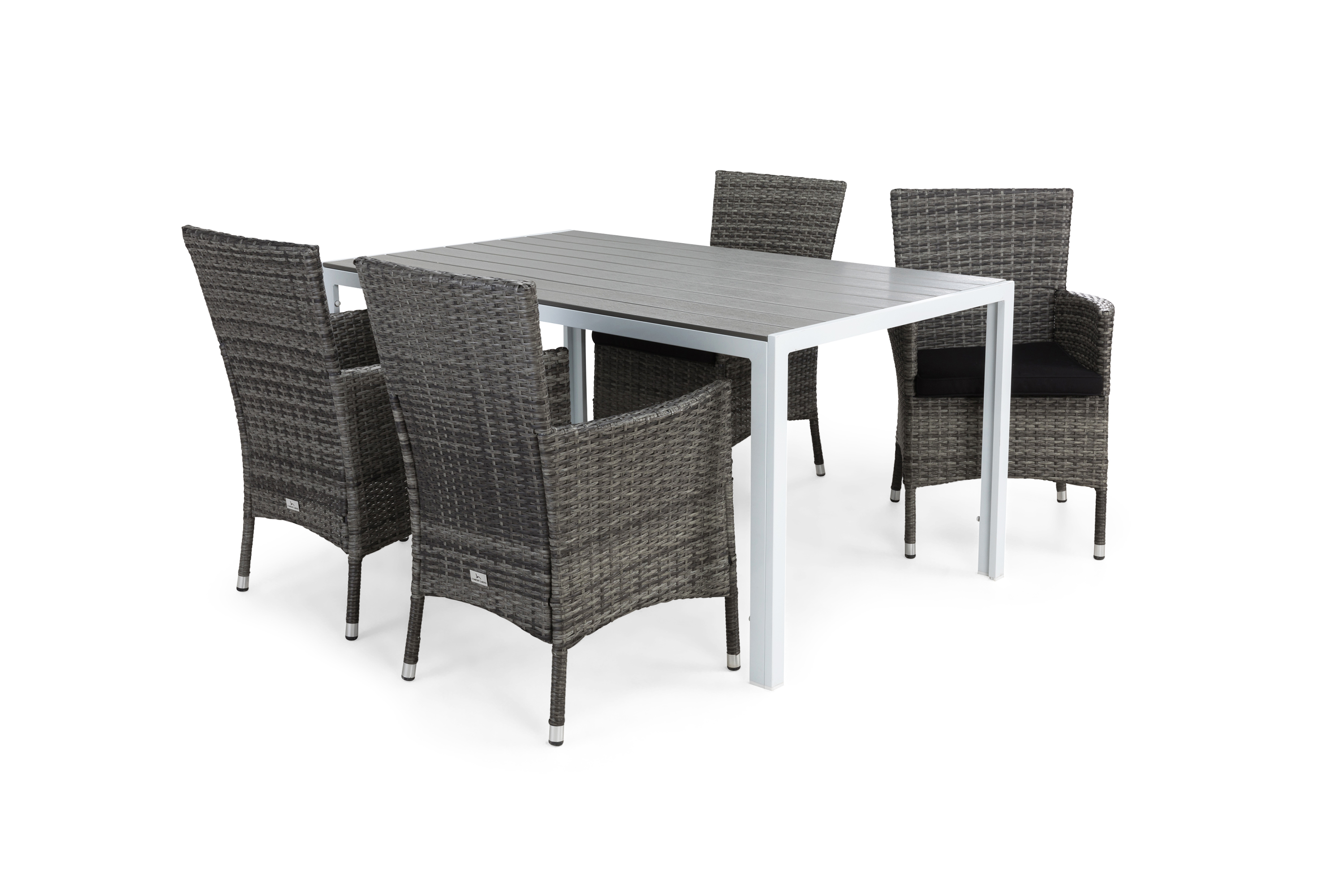 tunis bord 150 vit/grå + 4 thor fåtölj grå + dyna svart -