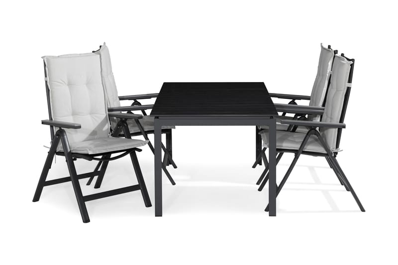 TUNIS Bord 150x90 Svart+4 MONACO LIGHT Stol m Dyna Vit - Utemöbler - Utegrupp - Matgrupper utomhus