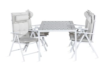 TUNIS Bord 150x90 Vit/Grå + 4 MAGGIE Positionsstol Dyna Vit