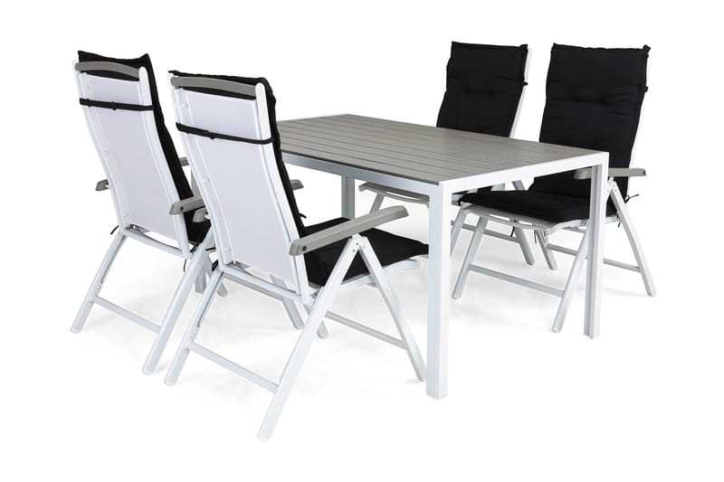 TUNIS Bord 150x90+4 MONACO LYX Positionsstol Vit Dyna Svart - Utemöbler - Utegrupp - Matgrupper utomhus