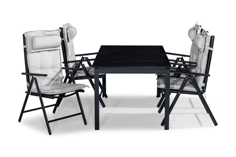 TUNIS Bord 152-210x90 Svart + 4 MAGGIE Stol m Dyna Vit