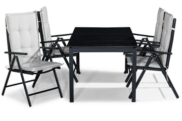 TUNIS Bord 152-210x90 Svart + 4 MAGGIE Stol m Dyna Vit