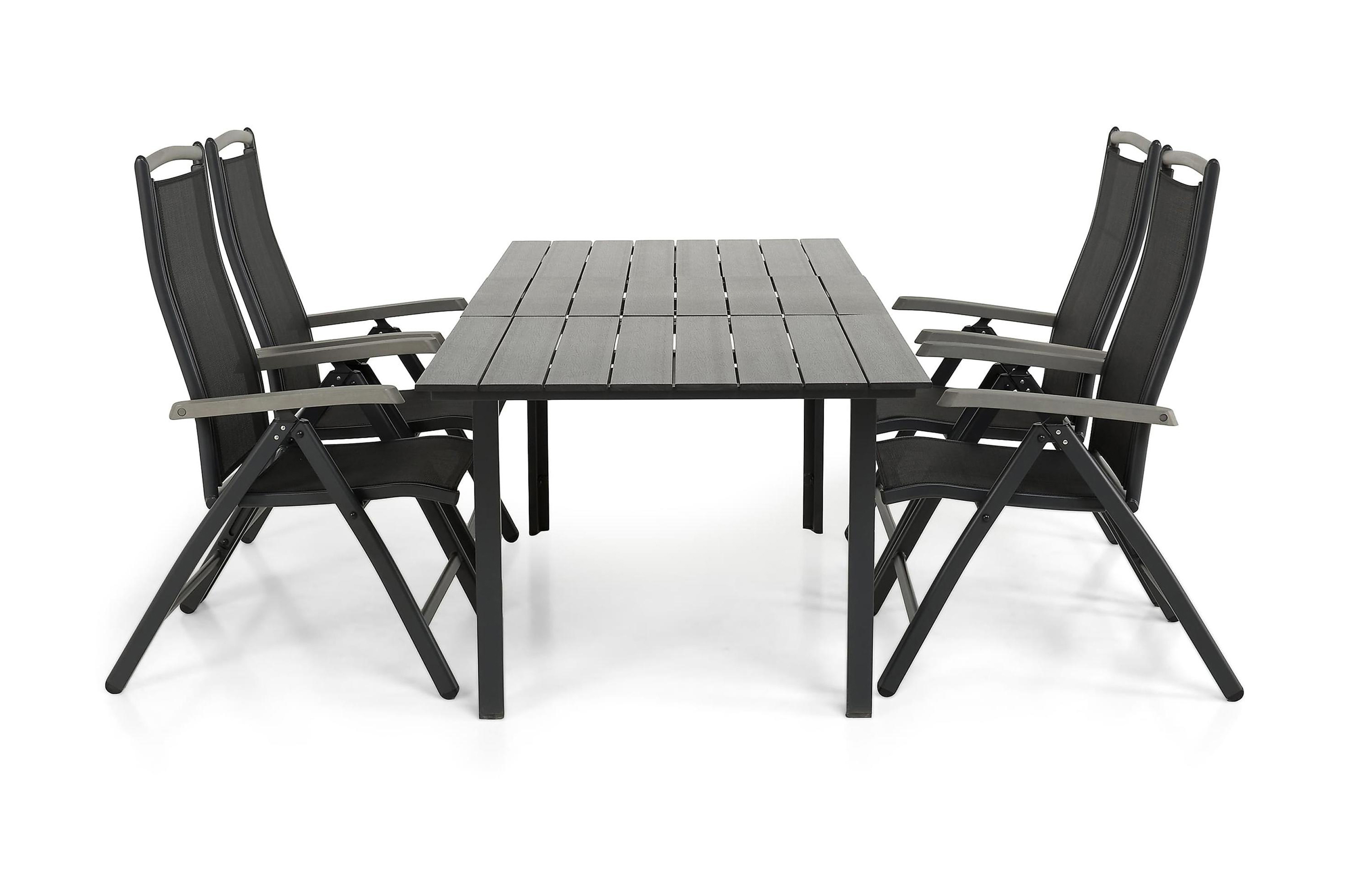 tunis bord 152-210x90 svart + 4 monaco lyx lyx stol svart/gr -