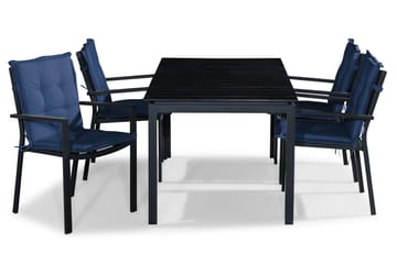 TUNIS Bord 152-210x90 Svart + 4 Stapelstolar Svart Dyna Blå