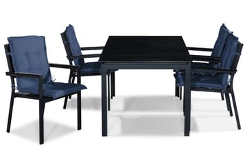 TUNIS Bord 152-210x90 Svart + 4 Stapelstolar Svart Dyna Blå