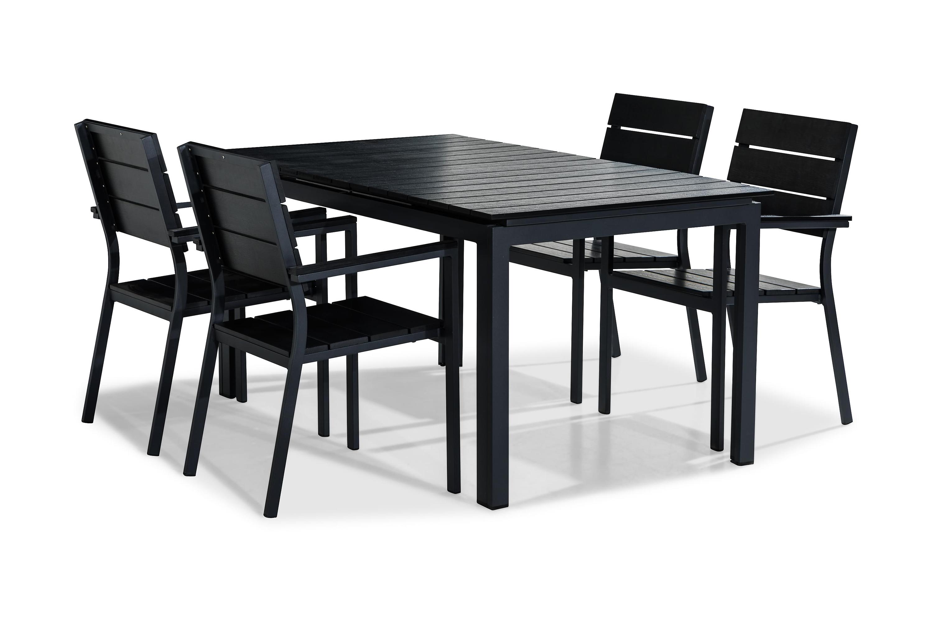 tunis bord 152-210x90 svart + 4 stapelstolar svart -