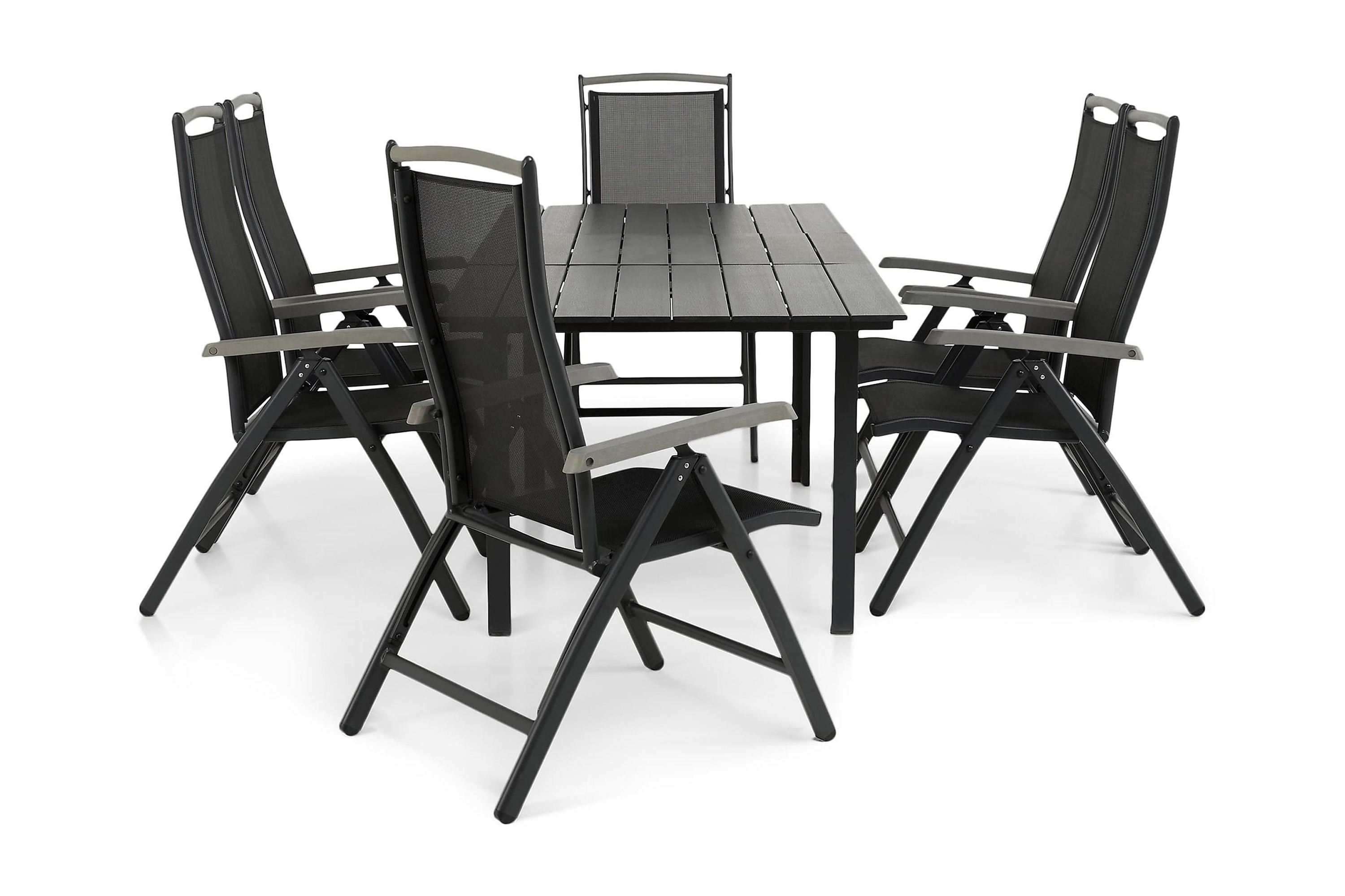 tunis bord 152-210x90 svart + 6 monaco lyx lyx stol svart/gr -