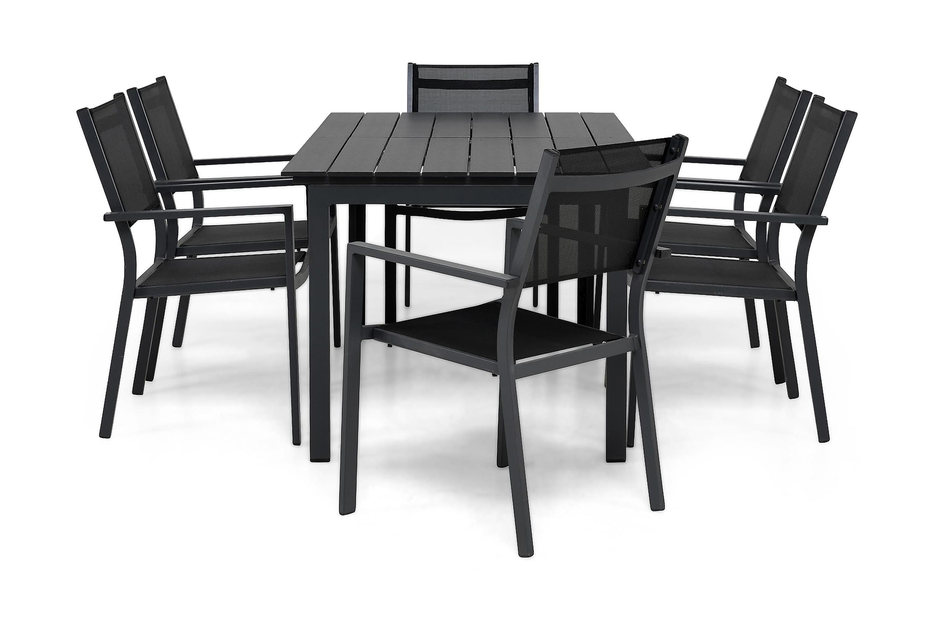 tunis bord 152-210x90 svart + 6 stapelstolar svart -
