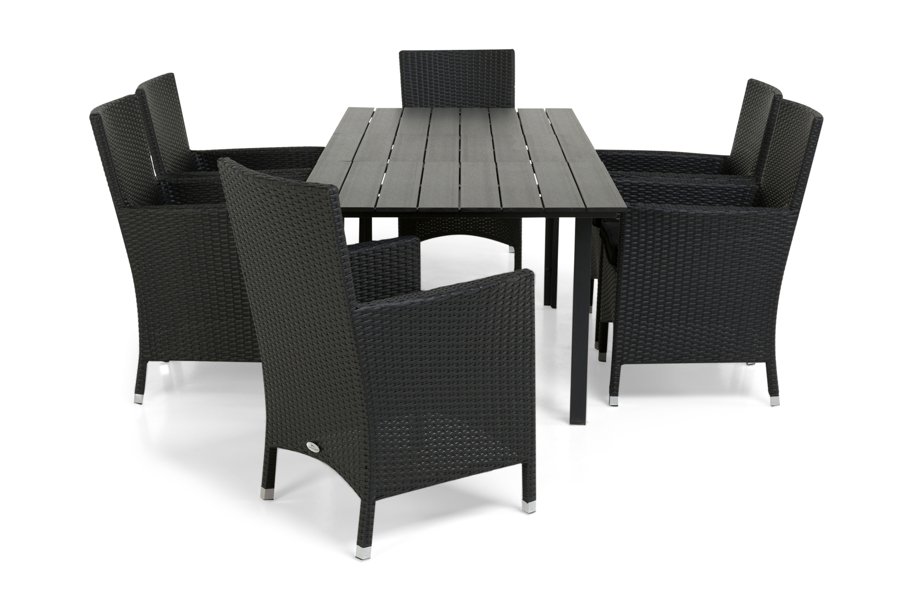 tunis bord 152-210x90 svart + 6 thor fåtölj svart -