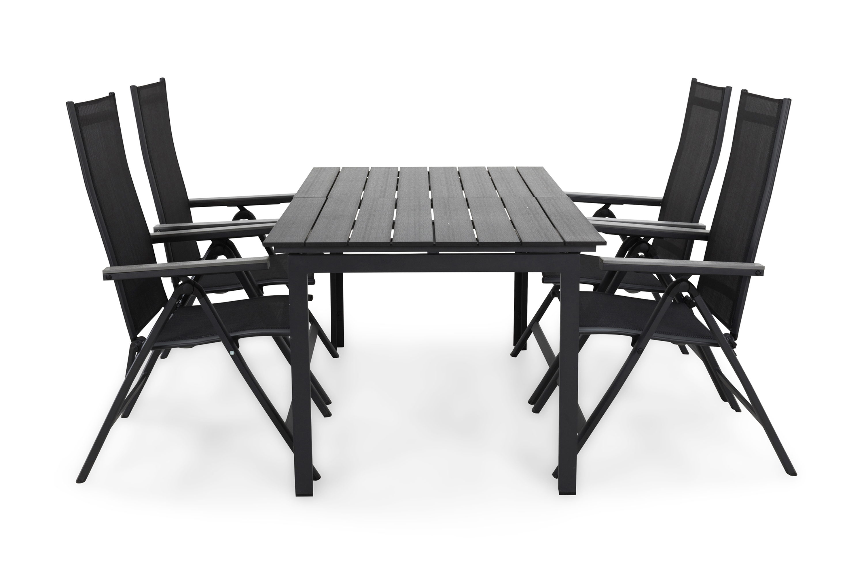 tunis bord 152-210x90 svart+4 monaco light stol svart/grå -