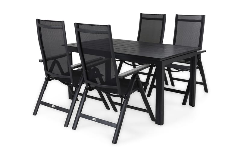 TUNIS Bord 152-210x90 Svart+4 MONACO LIGHT Stol Svart/Grå - Utemöbler - Utegrupp - Matgrupper utomhus