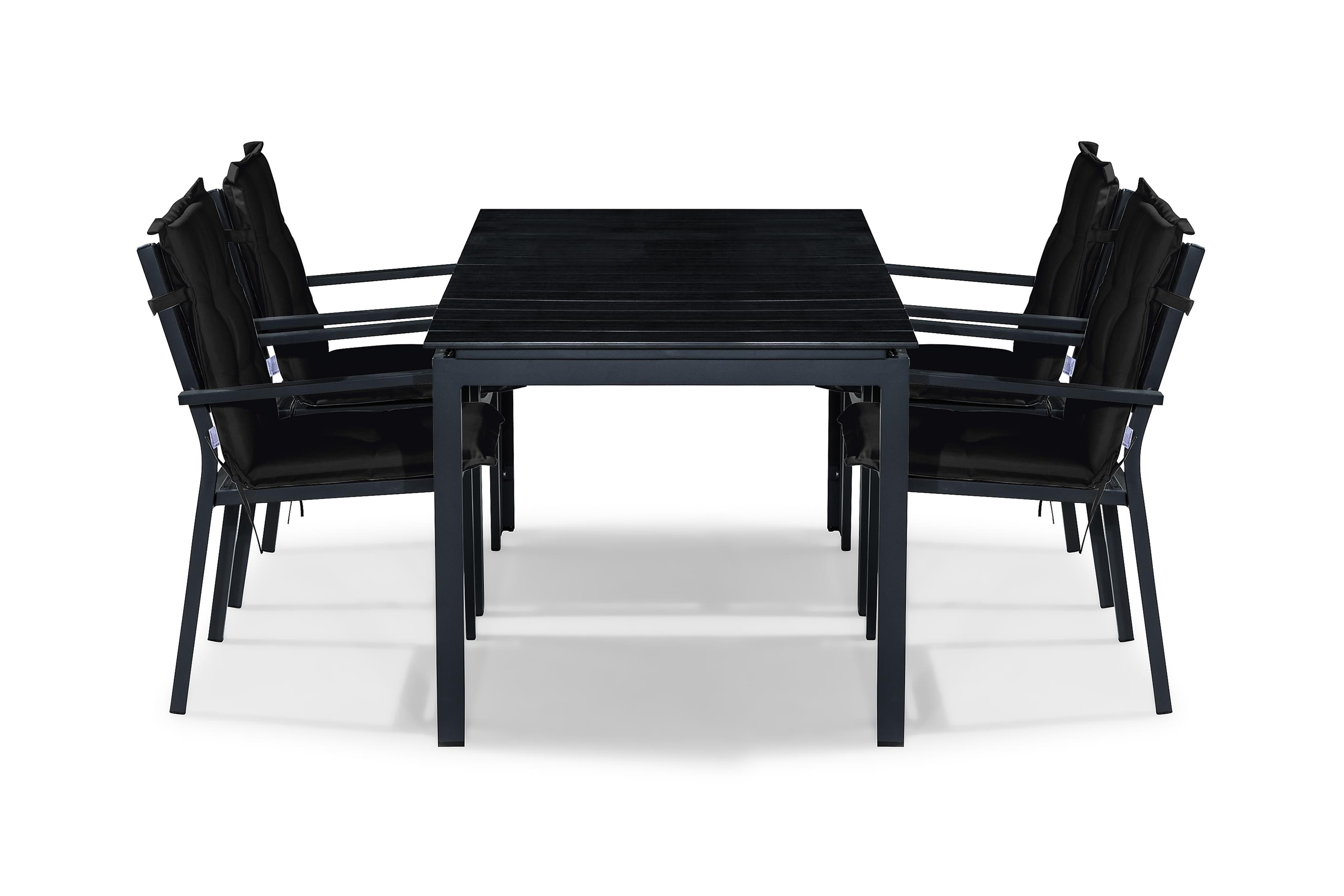 tunis bord 152-210x90 svart+4 stapelstolar svart dyna svart -