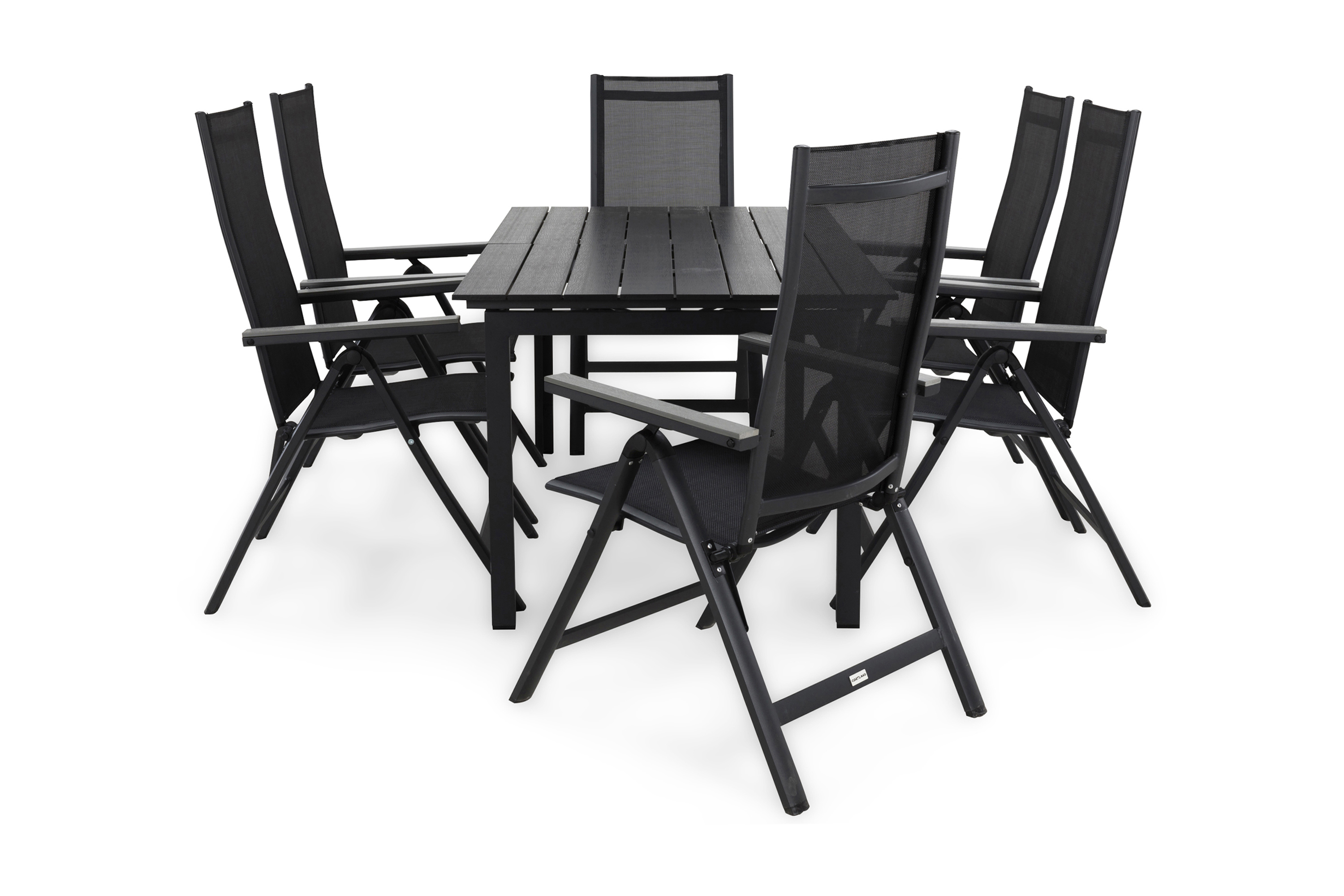 tunis bord 152-210x90 svart+6 monaco light stol svart/grå -