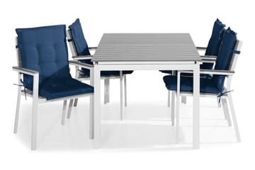 TUNIS Bord 152-210x90 Vit/Grå + 4 Stapelstolar m Dyna Blå