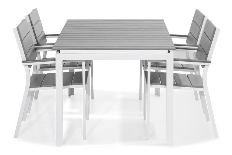 TUNIS Bord 152-210x90 Vit/Grå + 4 Stapelstolar Vit/Grå - Utemöbler - Utegrupp - Matgrupper utomhus