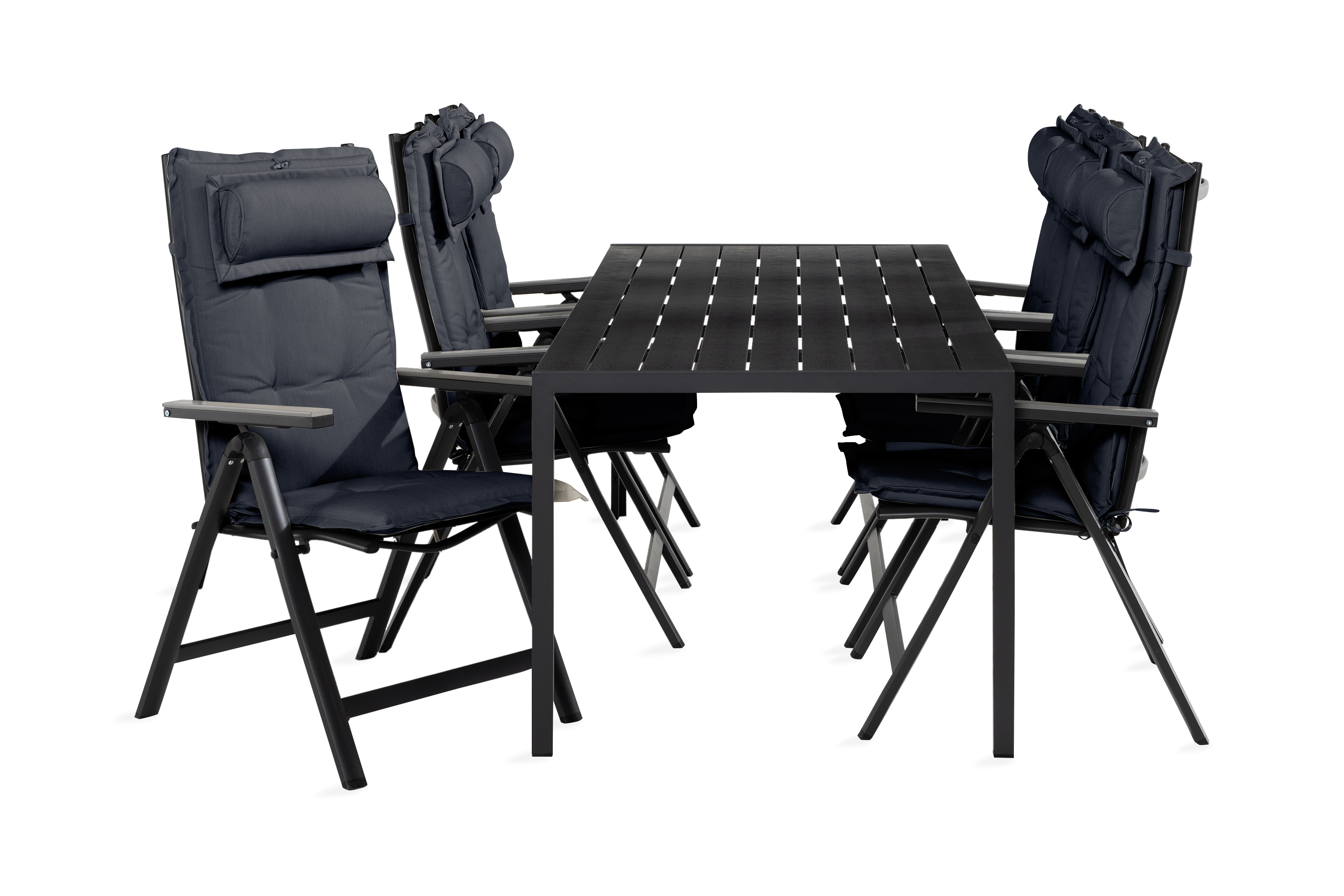 tunis bord 205 + 6 monaco light stol svart/grå m dyna grå -