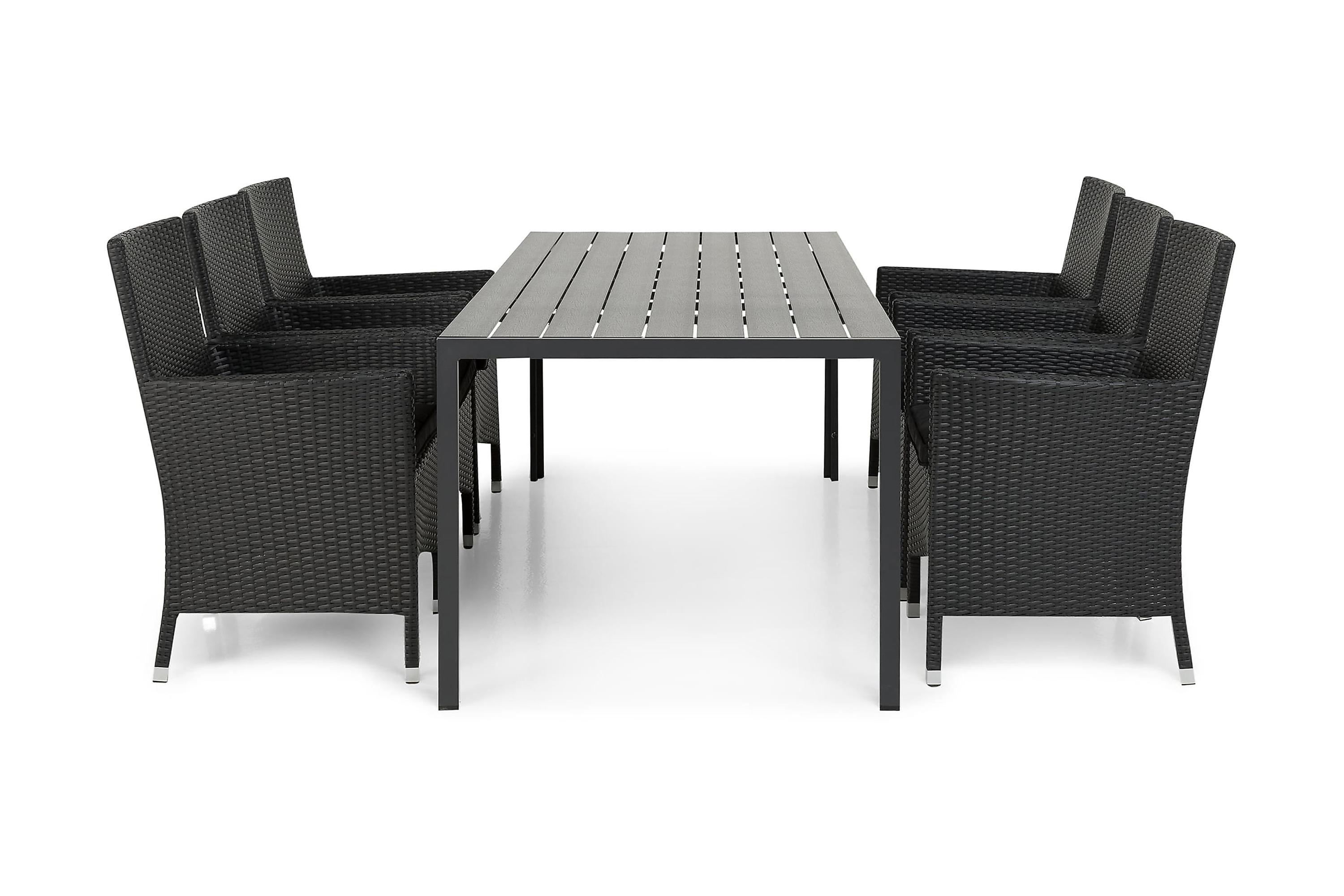 tunis bord 205 + 6 thor fåtölj svart -