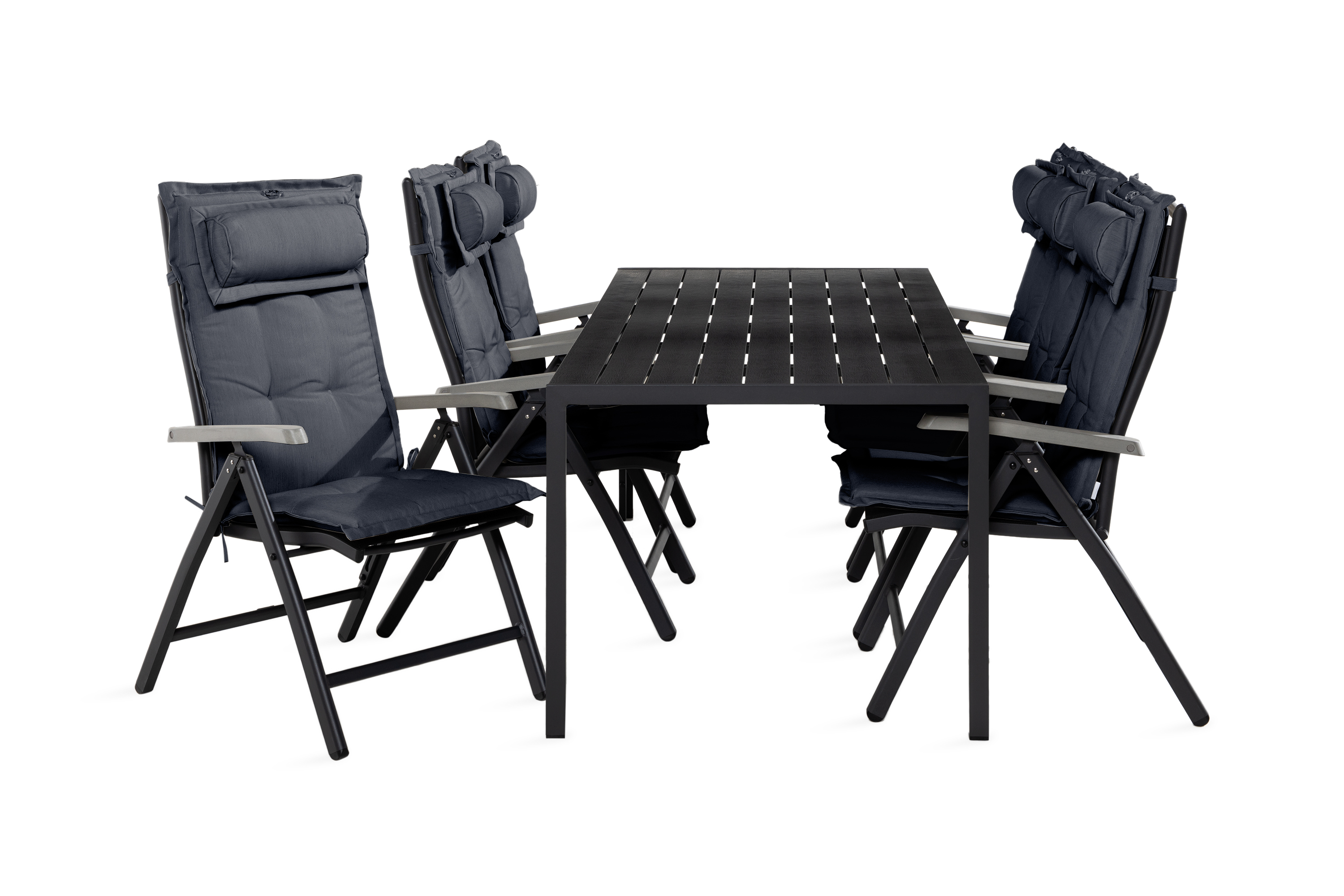 tunis bord 205 svart + 6 monaco stol svart/grå m dyna grå -