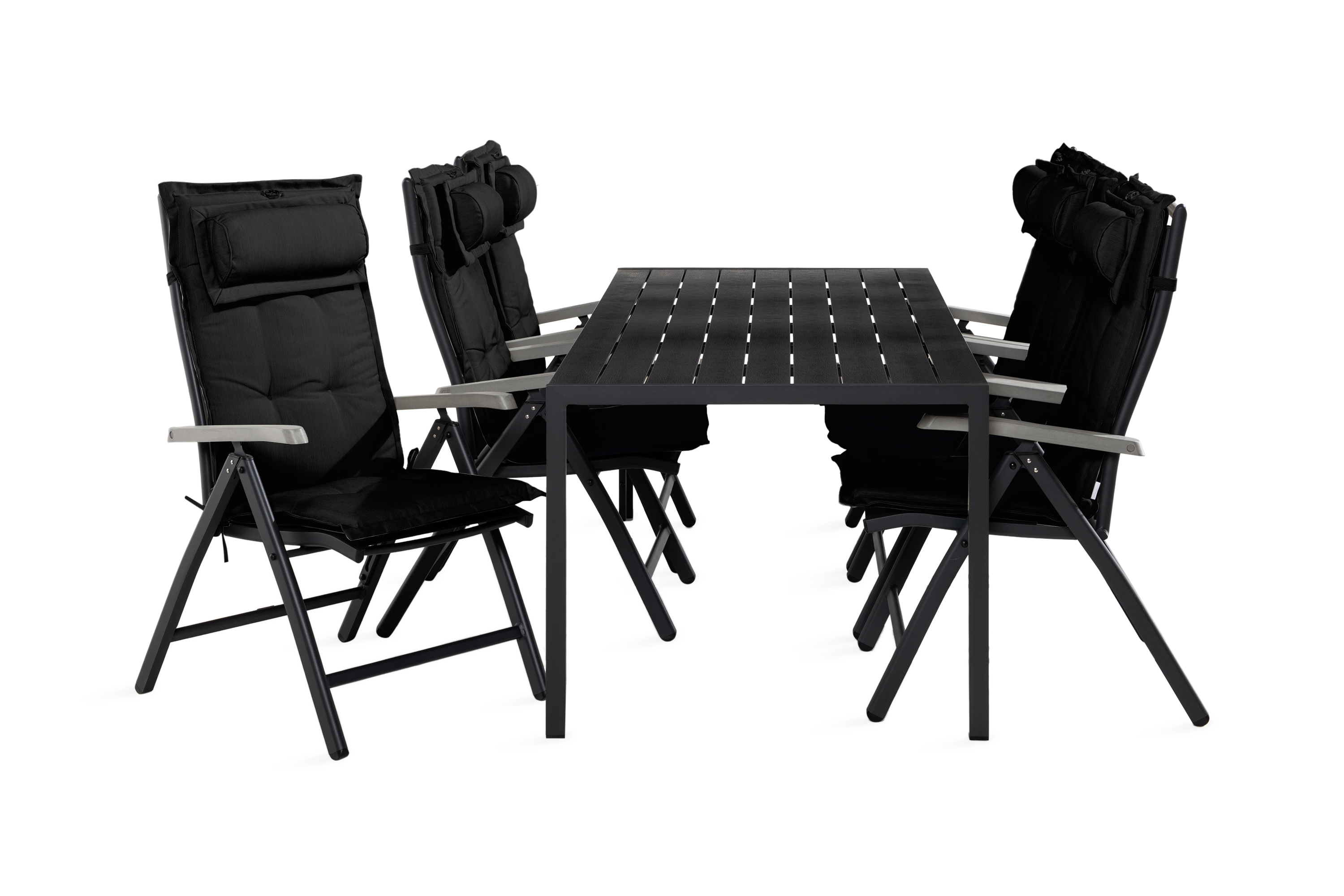 tunis bord 205 svart + 6 monaco stol svart/grå m dyna svart -