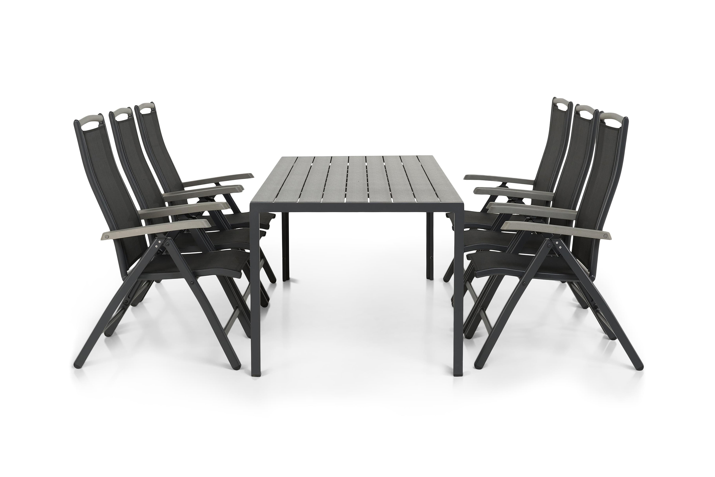 tunis bord 205 svart + 6 monaco stol svart/grå -