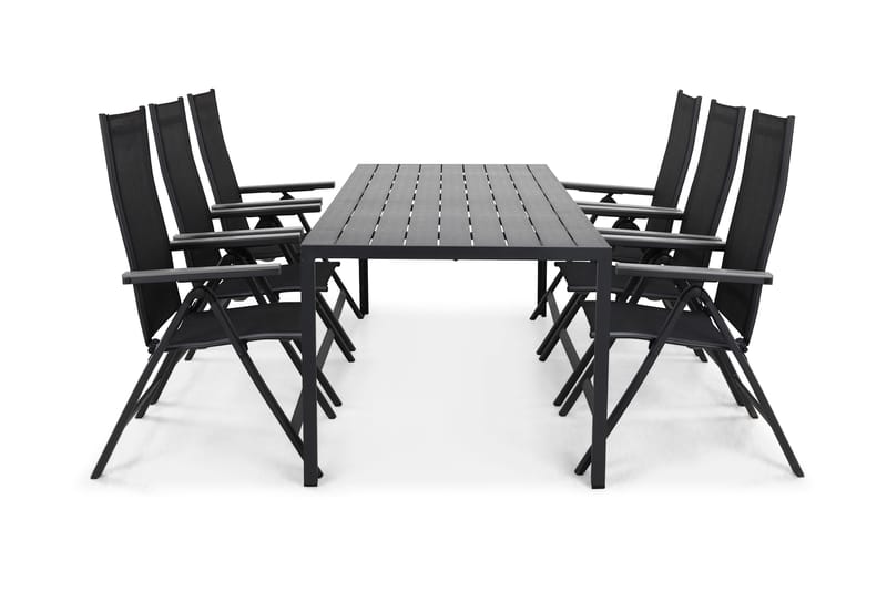 TUNIS Bord 205x90 cm Svart + 6 MONACO LIGHT Stol Svart/Grå - Utemöbler - Utegrupp - Matgrupper utomhus