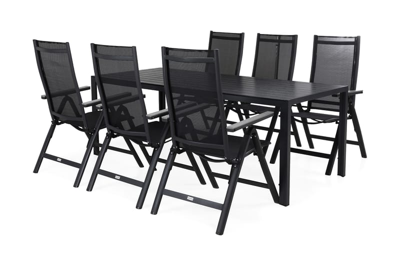 TUNIS Bord 205x90 cm Svart + 6 MONACO LIGHT Stol Svart/Grå - Utemöbler - Utegrupp - Matgrupper utomhus