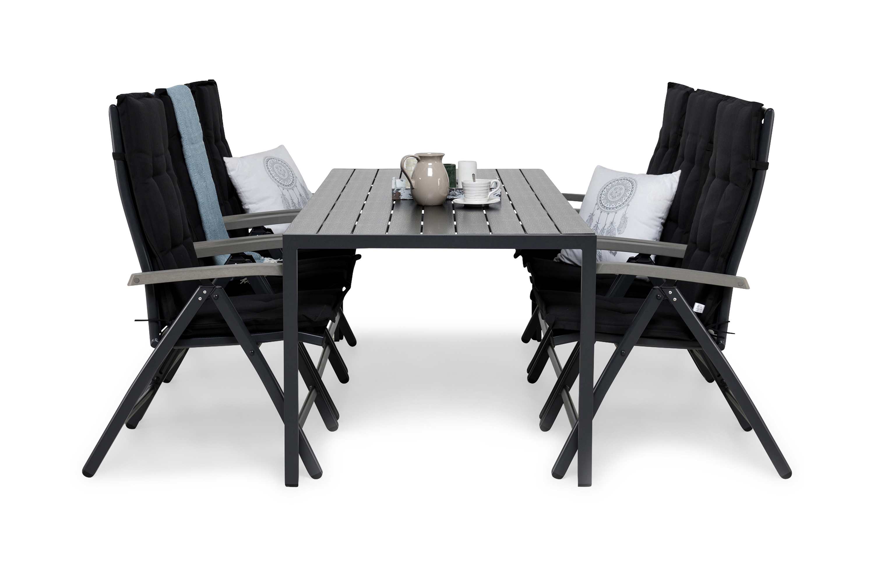 tunis bord 205x90 svart + 6 monaco lyx stol m dyna svart -