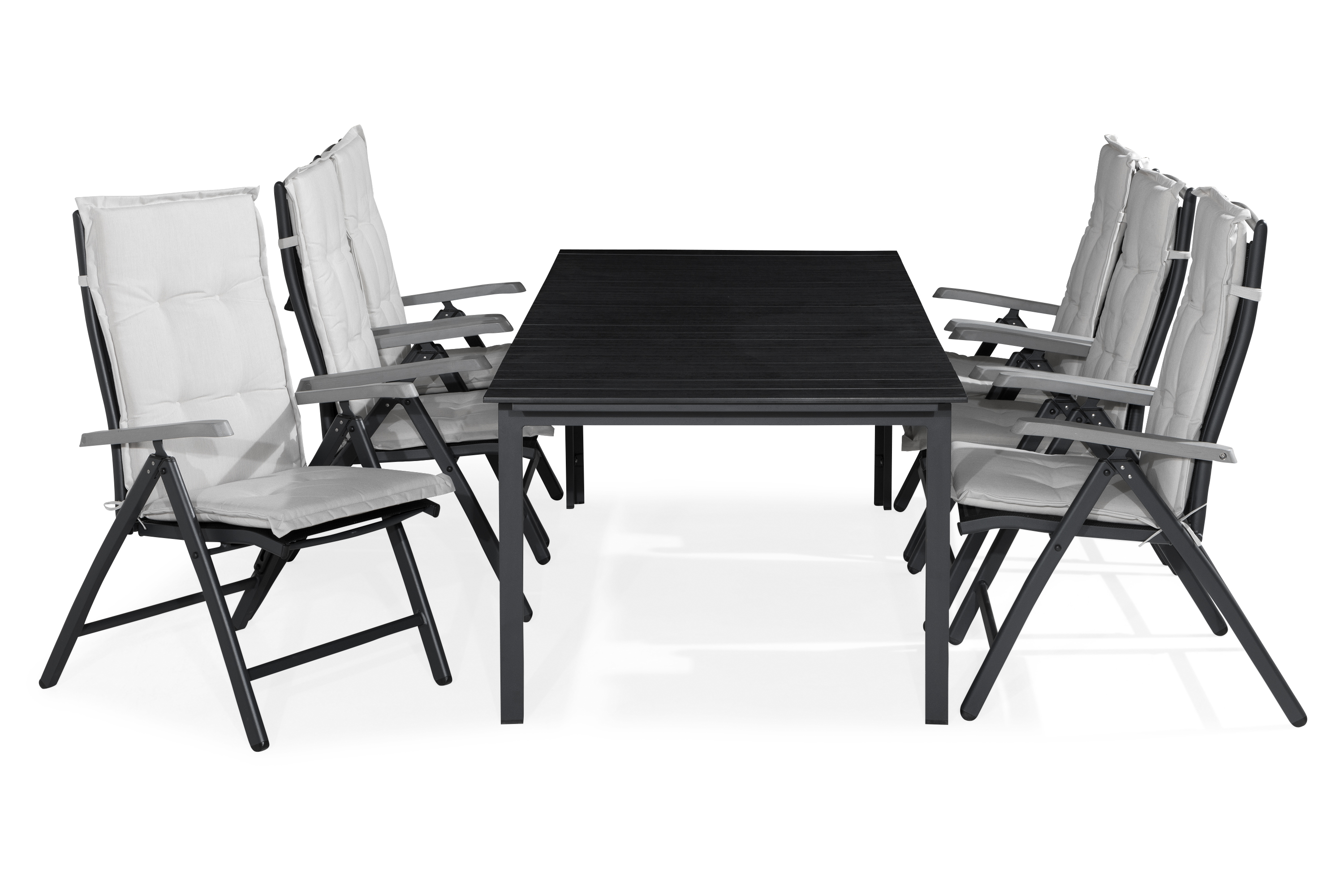 tunis bord 205x90 svart + 6 monaco lyx stol m dyna vit -