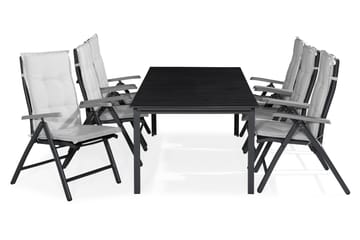 TUNIS Bord 205x90 Svart + 6 MONACO LYX Stol m Dyna Vit