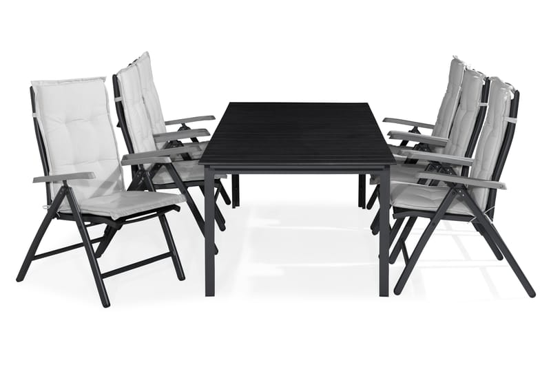TUNIS Bord 205x90 Svart + 6 MONACO LYX Stol m Dyna Vit - Utemöbler - Utegrupp - Matgrupper utomhus