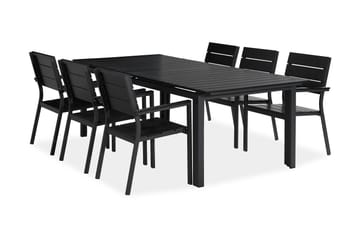 TUNIS Bord 205x90 Svart + 6 Stapelstolar Svart - Utemöbler - Utegrupp - Matgrupper utomhus