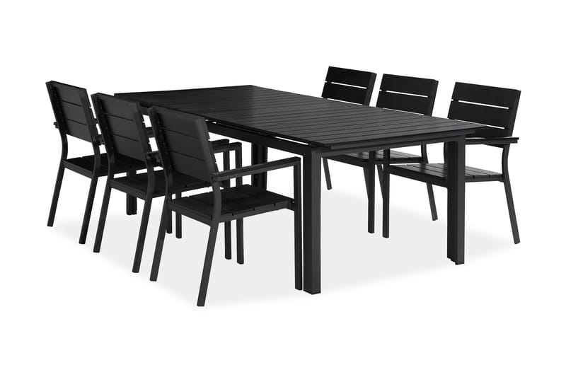 TUNIS Bord 205x90 Svart + 6 Stapelstolar Svart - Utemöbler - Utegrupp - Matgrupper utomhus