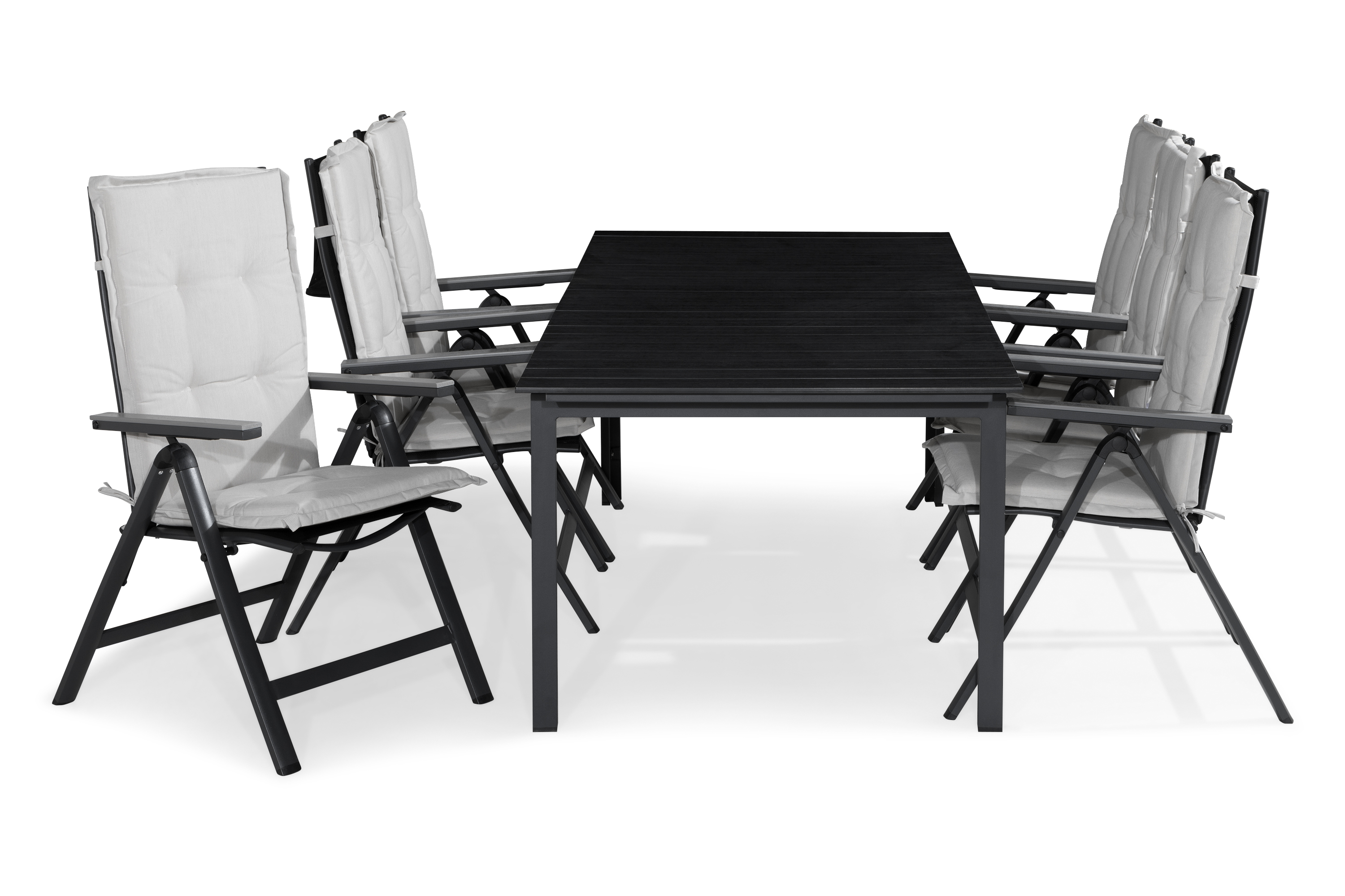 tunis bord 205x90 svart+6 monaco light stol m dyna vit -