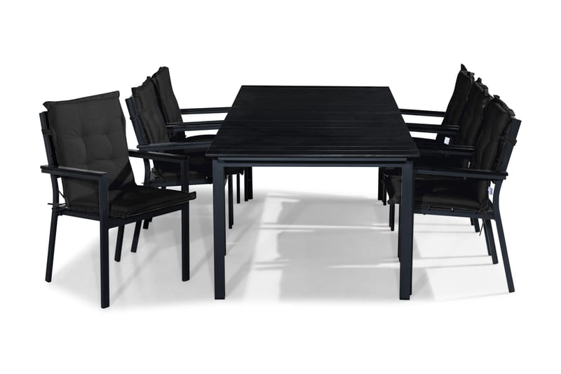 TUNIS Bord 220-280x90 Svart+6 Stapelstolar Svart Dyna Svart - Utemöbler - Utegrupp - Matgrupper utomhus