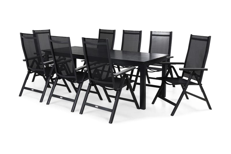 TUNIS Bord 220-280x90 Svart+8 MONACO LIGHT Stol Svart/Grå - Utemöbler - Utegrupp - Matgrupper utomhus