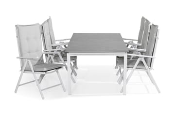 TUNIS Bord 220-280x90 Vit/Grå + 6 MAGGIE Stol m Dyna Vit