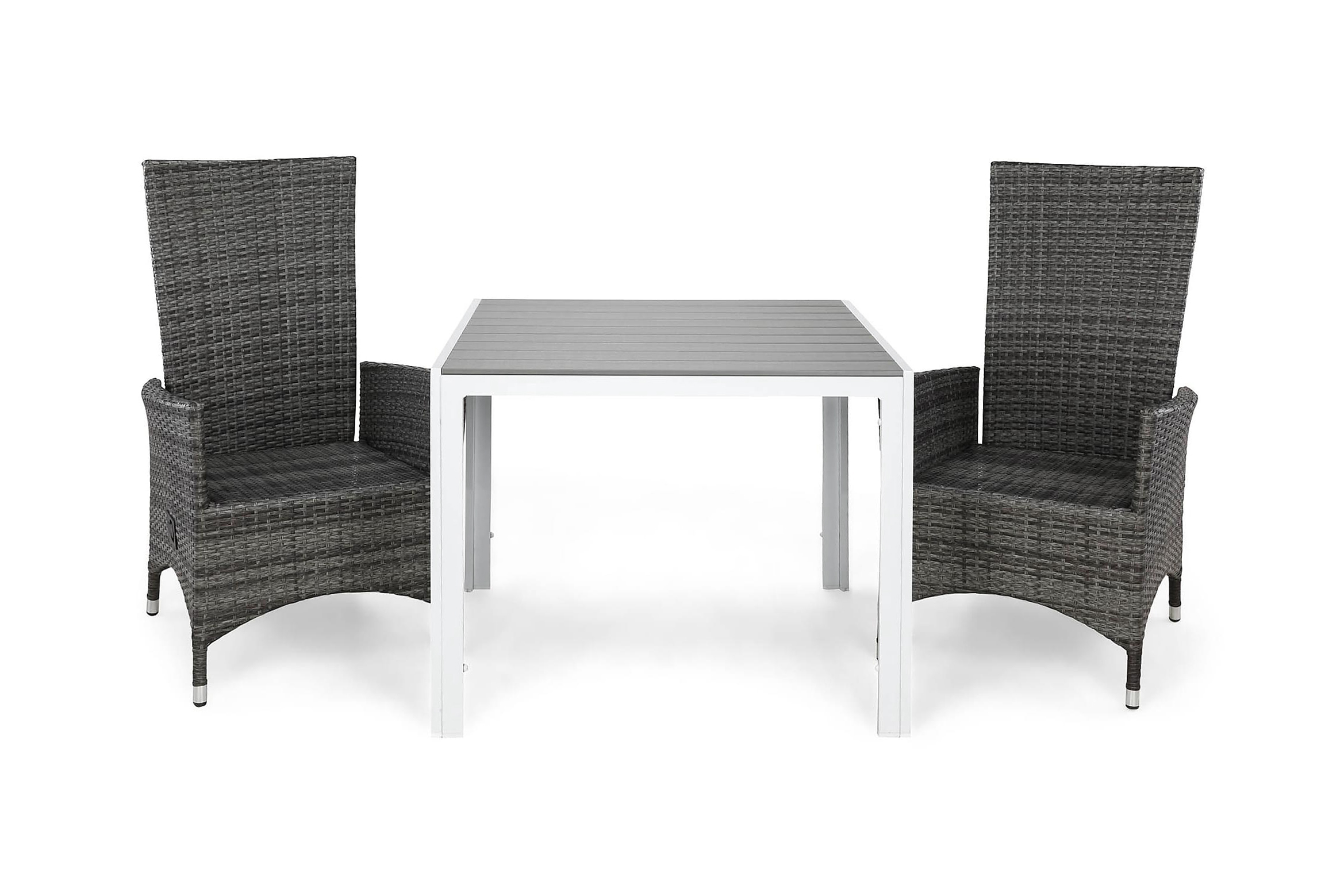 tunis bord 90 vit/grå + 2 jenny fåtölj grå -