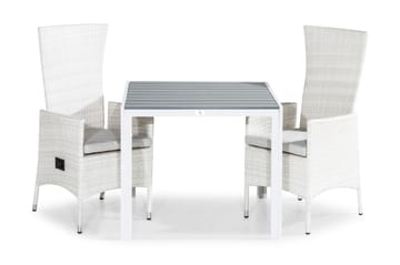 TUNIS Bord 90x90 + 2 JENNY Fåtölj Ställbar Vit m Dyna Vit