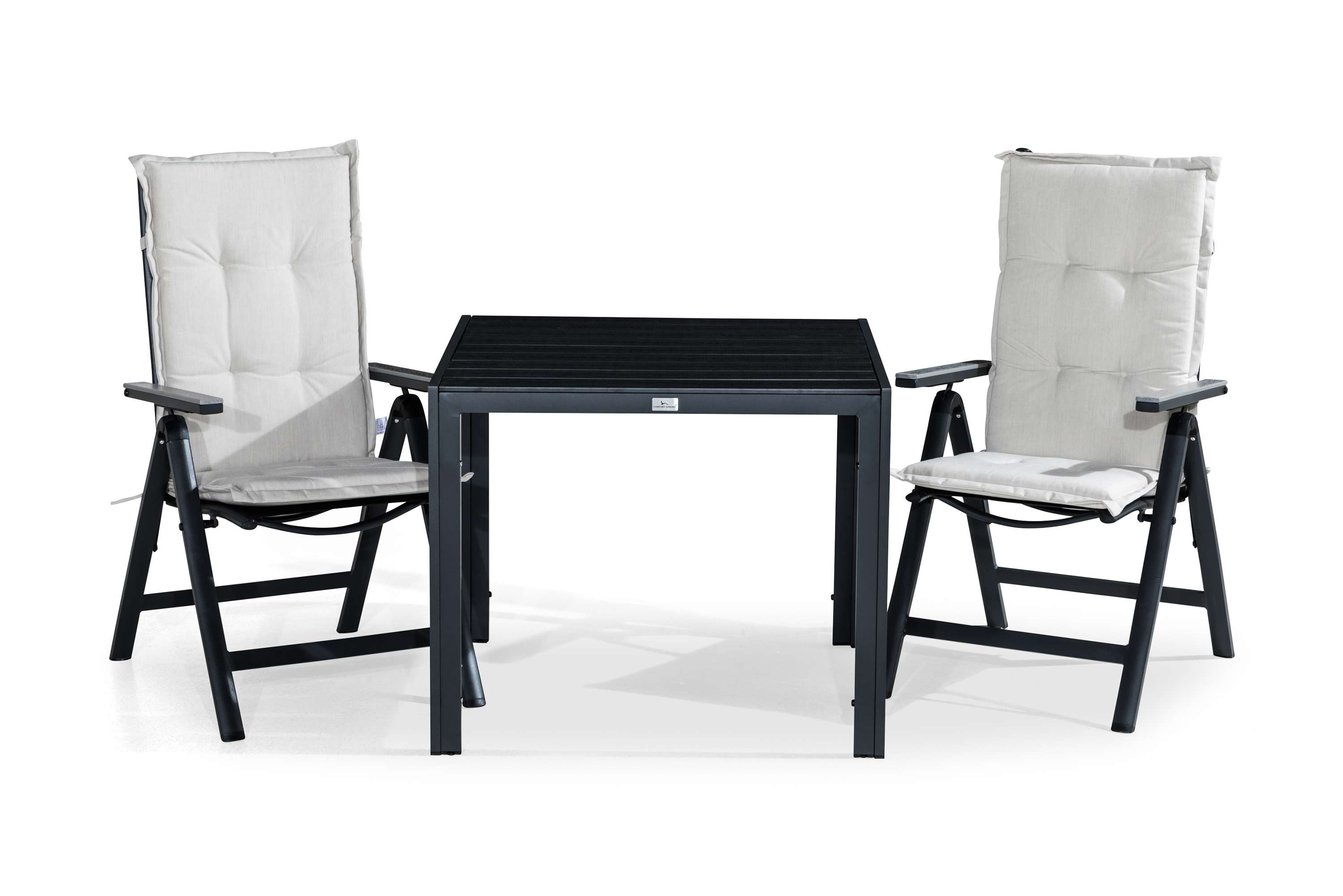 tunis bord 90x90 svart + 2 monaco positionsstol m dyna vit -