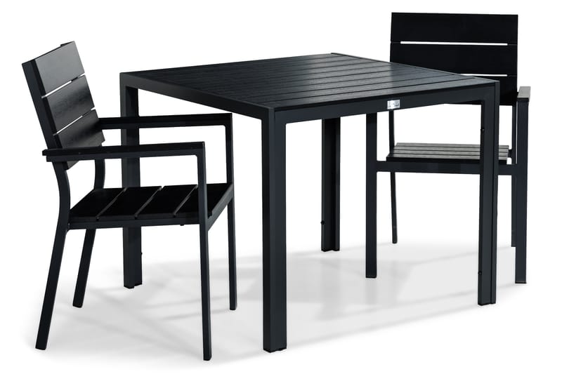 TUNIS Bord 90x90 Svart + 2 Stapelstolar Svart - Utemöbler - Utegrupp - Matgrupper utomhus