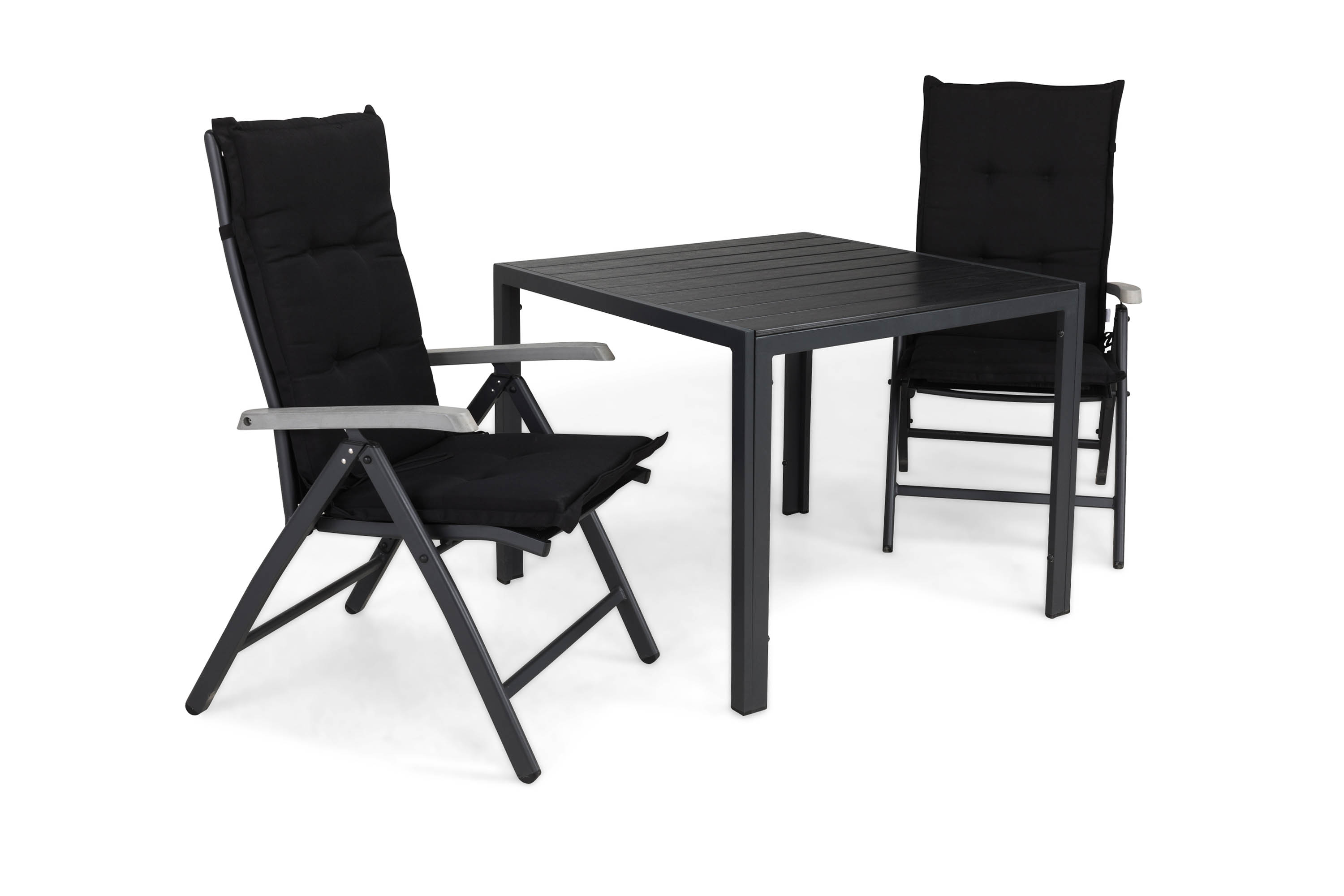 tunis bord 90x90 svart+2 monaco lyx positionsstol dyna svart -