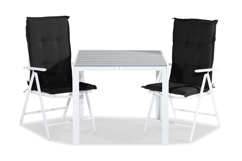 TUNIS Bord 90x90 Vit/Grå + 2 MAGGIE Positionsstol Dyna Svart