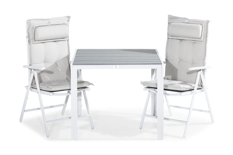 TUNIS Bord 90x90 Vit/Grå + 2 MAGGIE Positionsstol m Dyna Vit