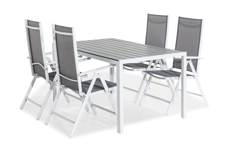 Tunis Matgrupp 150x90 + 4 Maggie Positionsstol - Vit/Grå - Utemöbler - Utegrupp - Matgrupper utomhus