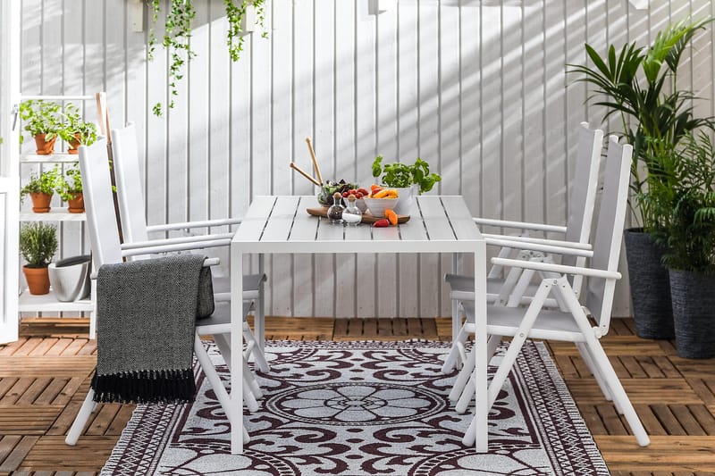 Tunis Matgrupp 150x90 + 4 Maggie Positionsstol - Vit/Grå - Utemöbler - Utegrupp - Matgrupper utomhus