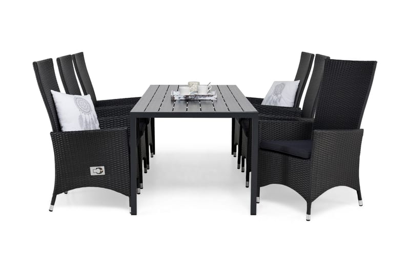 Tunis Matgrupp 205 + 6 Jenny Ställbar Fåtölj m Dyna, Svart/Svart/Grå